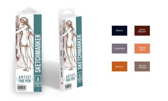 Набор капиллярных ручек Sketchmarker Artist fine pen Brown 6цв Набор капиллярных ручек Sketchmarker Artist fine pen Brown 6цв